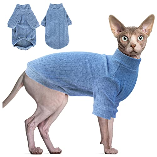 Idepet Sphynx Haarlose Katzenpullover, Kätzchen, weiche Welpenkleidung, Pullover, niedlicher Katzen-Pyjama, Overall, Haustier-Winter-Rollkragen für Katzen und kleine Hunde (XS, blau) von Idepet