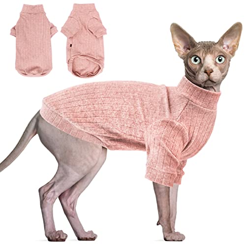 Idepet Sphynx Hundepullover für haarlose Katzen, weich, für Welpen, niedlicher Katzen-Pyjama, Overall, Baumwolle, Winter-Rollkragen für Katzen und Teetasse, Chihuahua, kleine Hunde (Rosa, M) von Idepet