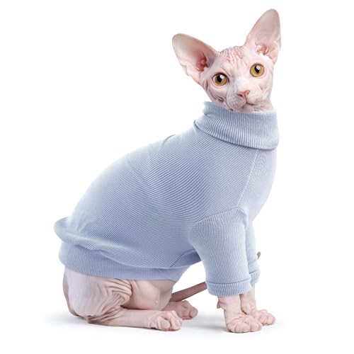 Idepet Sphynx Katzenhemd, haarlose Katzen, Baumwolle, Kleidung, Rollkragenpullover, atmungsaktiv, Pullover, Kätzchenbekleidung, bezaubernde Weste, Pyjama, Overall für Katzen und kleine Hunde (Größe M, von Idepet