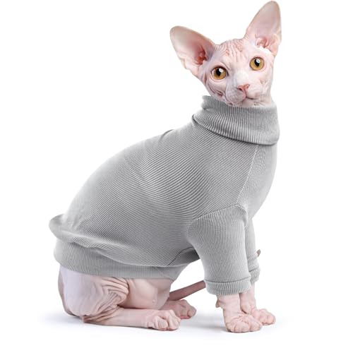 Idepet Sphynx Katzenhemd, haarlose Katzen, Baumwolle, Rollkragenpullover, atmungsaktiv, Pullover, Kätzchenbekleidung, bezaubernde Weste, Pyjama, Overall für Katzen und kleine Hunde (Größe XXL, Grau) von Idepet