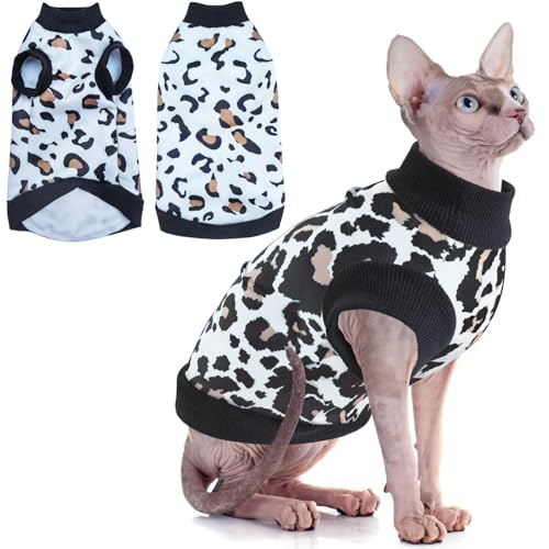 Idepet Katzenkleidung, Katzenpullover, weiches Kätzchen-Shirt, niedlicher Leopardenmuster, Pullover, Pyjama, Overall, Baumwollkleidung für Katzen, Welpen (weiß, Größe XS) von Idepet