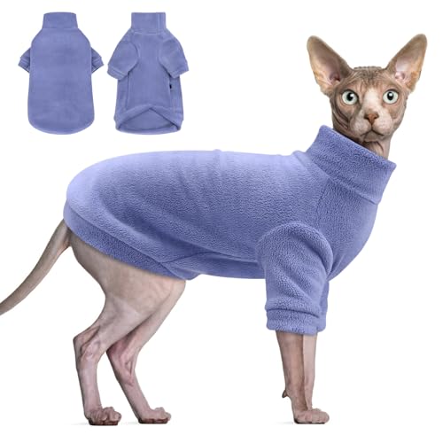 Idepet Sphynx Katzenkleidung für den Winter, haarloser Katzen-Rollkragenpullover, weiches Korallen-Fleece-Outfit, Mantel, warmes Hemd, Kätzchenbekleidung mit Ärmeln, Pullover, Haustier-Winter-Pyjama, von Idepet