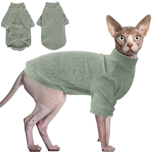 Idepet Sphynx Hundepullover für haarlose Katzen, weich, für Welpen, niedlicher Katzen-Pyjama, Overall, Baumwolle, Winter-Rollkragen für Katzen und Teetasse, Chihuahua, kleine Hunde (Grün, XL) von Idepet