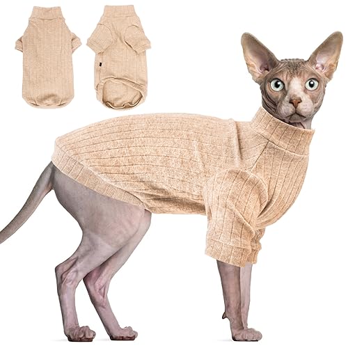 Idepet Sphynx Hundepullover für haarlose Katzen, weich, für Welpen, niedlicher Katzen-Pyjama, Overall, Baumwolle, Winter-Rollkragen für Katzen und Teetasse, Chihuahua, kleine Hunde, Aprikose, Größe S von Idepet