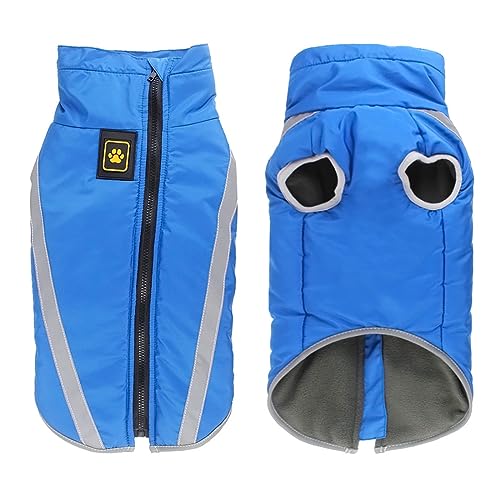 Idepet Wasserdichte Hundemantel Winter warme Jacke, Outdoor-Sport Hund Kleidung Outfit Weste für kleine, mittelgroße Hunde mit Geschirr Loch Blau - 3XL von Idepet