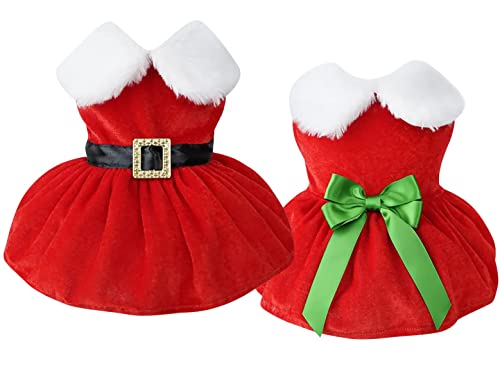 Idepet Weihnachtliches Hundekleid, Weihnachtsmann-Hunderock, Weihnachts-Welpenanzug, Hundekostüme (XL, Gürtel und Schleife) von Idepet