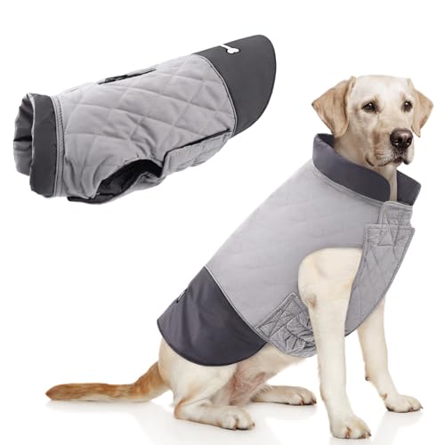 Idepet Winddichter Hundemantel Winter Warme Jacke,Anti-Schneeanzug Hundebekleidung für kleine mittelgroße Hunde mit Geschirrloch Blau Rosa Grau (Grau, S) von Idepet