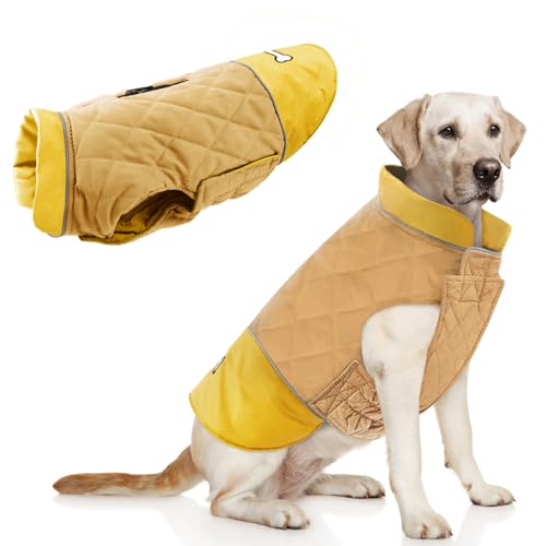 Idepet Winddichter Hundemantel Winter Warme Jacke,Anti-Schneeanzug Hundebekleidung für kleine mittelgroße Hunde mit Geschirrloch Blau Rosa Grau (Gelb, S) von Idepet