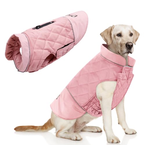 Idepet Winddichter Hundemantel Winter Warme Jacke,Anti-Schneeanzug Hundebekleidung für kleine mittelgroße Hunde mit Geschirrloch Blau Rosa Grau (Rosa, M) von Idepet