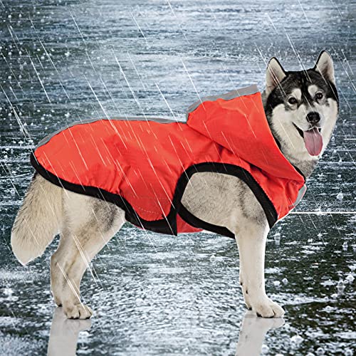 Idepet wasserdichte 2-in-1-Regenjacke für Hunde, Leichter Overall für Hunde mit Kapuze, atmungsaktiver Regenponcho mit Kapuze und reflektierendem Streifen für kleine, mittel große GroßHunde (M, Rot) von Idepet