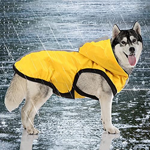 Idepet wasserdichte 2-in-1-Regenjacke für Hunde, Leichter Overall für Hunde mit Kapuze, atmungsaktiver Regenponcho mit Kapuze und reflektierendem Streifen für kleine, mittel große GroßHunde (S, Gelb) von Idepet