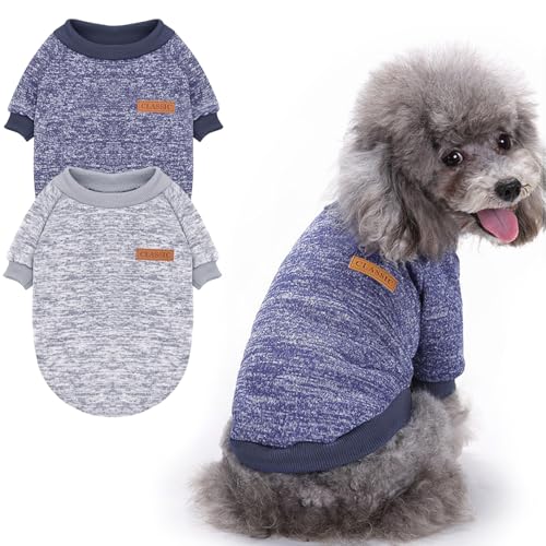 Klassischer Strickpullover für kleine und mittelgroße Hunde, warme Kleidung für Hunde und Katzen, weiche Welpengröße für Chihuahua, Yorkshire Tzu (Grau + Marineblau, Größe L) von Idepet