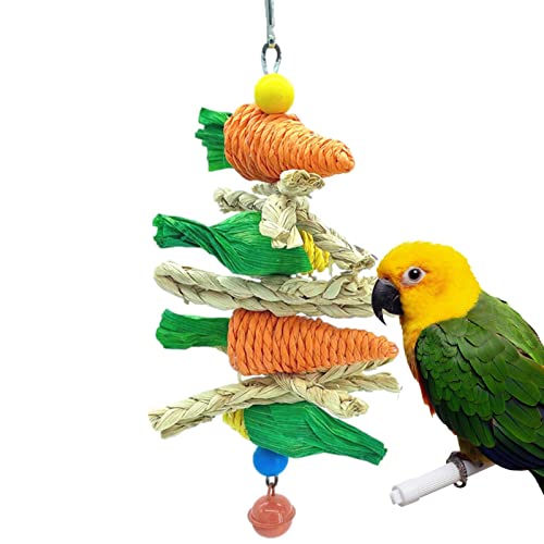 Idezek Conure Vogelspielzeug - Kauspielzeug für Vögel mit hängender Glocke,Sittich, Naturholzspielzeug, Papagei, hängendes Spielzeug, Vogelstange, Ständer für kleine Vögel, Sittiche, Nymphensittiche von Idezek