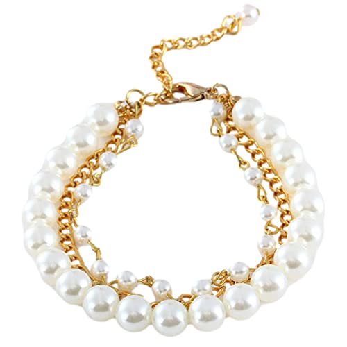 Idezek Halsbänder für kleine Hunde,Fashion Pearls Hundehalsband verstellbar | Katzen-Hochzeitshalsbänder imitierter Perlenhalsriemen für Hunde und Katzen von Idezek