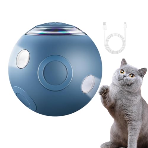 Idezek Interaktiver Hundespielzeugball - Intelligenter rotierender Ball mit Blitzlichtern,Tragbarer, intelligenter, rotierender Hüpfball für kleine und mittelgroße Haustiere von Idezek