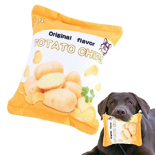 Idezek Kartoffelchips-Spielzeug für Hunde | Plüsch quietschendes Hundespielzeug - Interaktives Hundespielzeug, interaktives Plüsch-Haustierspielzeug, Kauspielzeug für Haustiere, Backenzahnspielzeug von Idezek