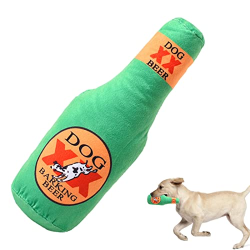 Idezek Quietschende Spielzeuge für Welpen - Gefüllte Weinflasche Kauspielzeug mit BB Sounder - Gefülltes Beißspielzeug für mittelgroße Hunde, süßes Haustier-Beruhigungsspielzeug für Bewegung von Idezek