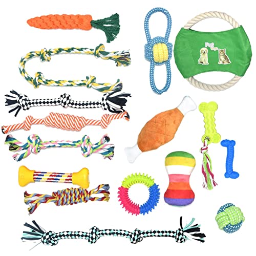 Idezek Seilspielzeug für Hunde | 17 Stück Pet Bite Toys mit Kaukugel,Entspannendes Beißspielzeug für kleine, mittelgroße Hunde, Haustiere, süßer Beißball für das Training von Idezek