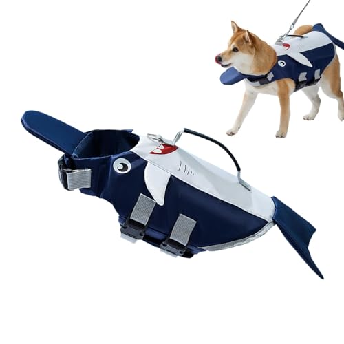 Idezek Süße Hundeschwimmweste,Haifisch-Hundeschwimmweste | Verstellbarer Cartoon-Haustier-Badeanzug | Bequeme Blaue Schwimmweste, Sicherheitsbadeanzug für Hunde zum Schwimmen, verhindert Ertrinken von Idezek