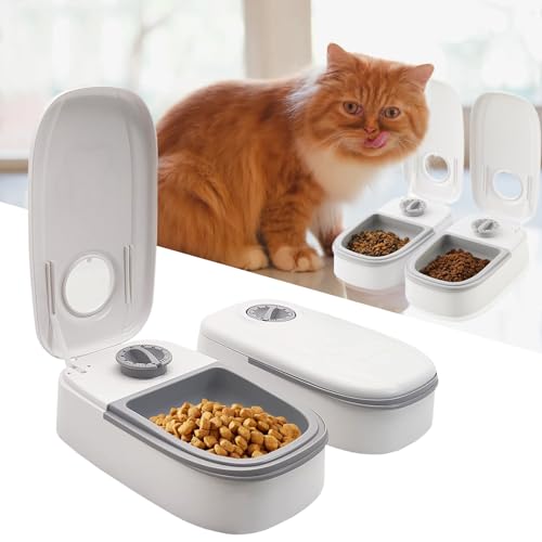 Idota Futterautomat für Katzen, 2 Mahlzeiten Automatischer Futterspender Hunde Katze mit 48 Stunden Timer, 350ml Trocken- und Nassfutterspender Automatic Feeder von Idota