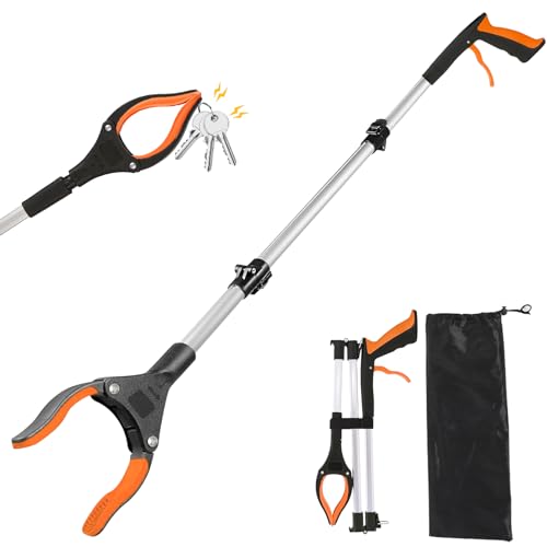 Idota Greifzange für Senioren 109cm Faltbare Greifer mit Magnet-Greifarm 360° Drehbarer Kopf Aluminium Müllzange Greifzange Langer Greif-Werkzeug für Müll/Wurf Pflücker Hand Greifer (Orange) von Idota