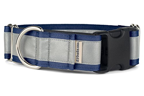 If It Barks Wenn es bellt 3,8 cm Reflektierende Martingale Hundehalsband für Hunde, Verstellbar, Made in USA, Small w/Buckle, Navy von If It Barks