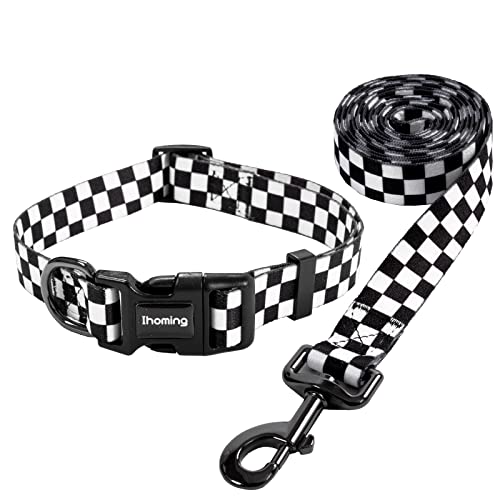 Ihoming Hundehalsband und Leine, Set für tägliches Spazierengehen, Laufen, Training, Schachbrett-Design für mittelgroße Jungen, Mädchen, Hunde, Katzen, Haustiere, Größe M bis zu 20 kg von Ihoming