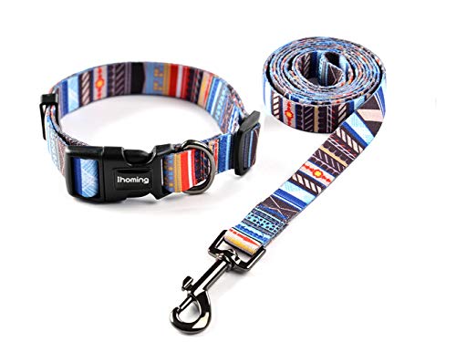 Ihoming Hundehalsband und Leine, Set mit Sicherheitsset für den täglichen Outdoor-Spaziergang, Laufen, Training, kleine mittelgroße Hunde und Katzen, M-Up to 45LBS, Spleißen von Ihoming