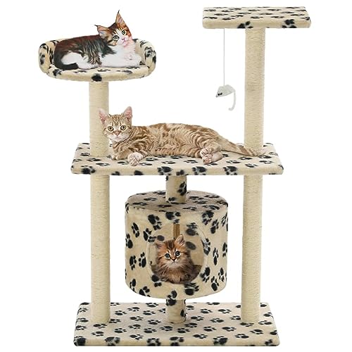 Iiaky Katzen-Kratzbaum Sisal 95 cm Katzenkratzbaum Cat Tree Katzen Kratzbaum Katzen ZubehöR Indoor Beige Pfoten-Aufdruck von Iiaky