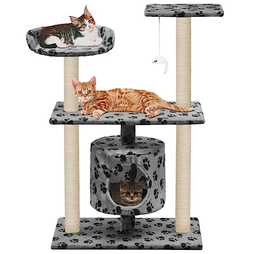 Iiaky Katzen-Kratzbaum Sisal 95 cm Katzenkratzbaum Cat Tree Katzen Kratzbaum Katzen ZubehöR Indoor Grau Pfoten-Aufdruck von Iiaky