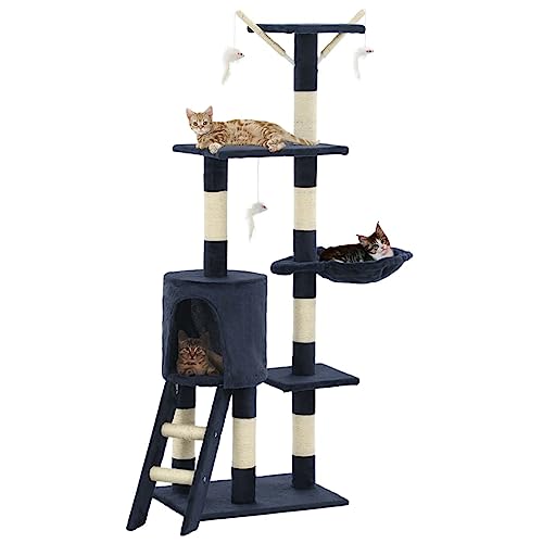 Iiaky Katzen-Kratzbaum mit Sisal-Säulen 138 cm Katzenkratzbaum Cat Tree Katzen Kratzbaum Katzen ZubehöR Indoor Dunkelblau von Iiaky