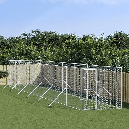 Iiaky Outdoor-Hundezwinger Silbern 2x14x2 m Verzinkter Stahl Hundehaus HundekäFig Hundezwinger Outdoor HundehüTten FüR DraußEn von Iiaky