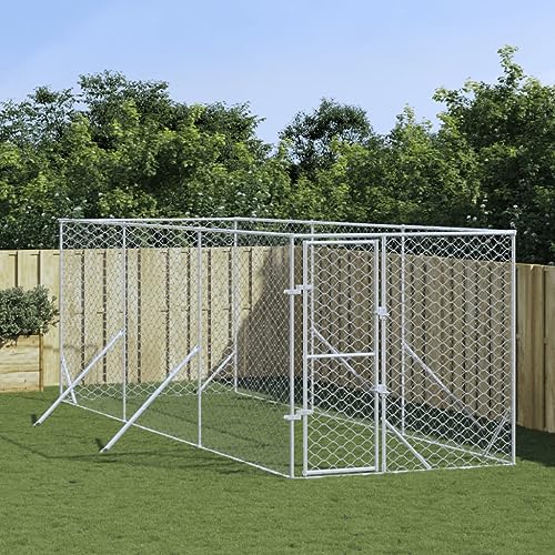 Iiaky Outdoor-Hundezwinger Silbern 2x6x2 m Verzinkter Stahl Hundehaus HundekäFig Hundezwinger Outdoor HundehüTten FüR DraußEn von Iiaky