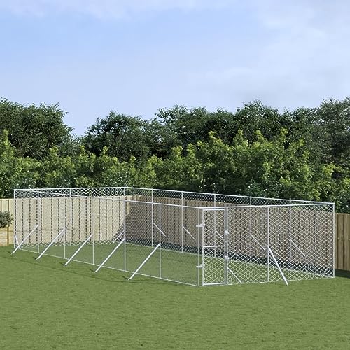 Iiaky Outdoor-Hundezwinger Silbern 4x12x2 m Verzinkter Stahl Hundehaus HundekäFig Hundezwinger Outdoor HundehüTten FüR DraußEn von Iiaky