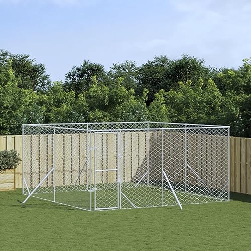 Iiaky Outdoor-Hundezwinger Silbern 4x4x2 m Verzinkter Stahl Hundehaus HundekäFig Hundezwinger Outdoor HundehüTten FüR DraußEn von Iiaky