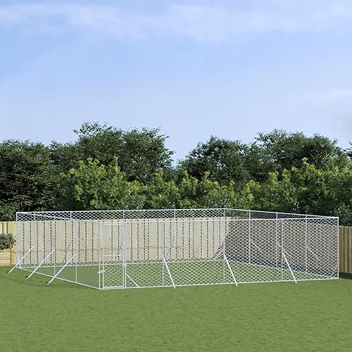 Iiaky Outdoor-Hundezwinger Silbern 8x8x2 m Verzinkter Stahl Hundehaus HundekäFig Hundezwinger Outdoor HundehüTten FüR DraußEn von Iiaky