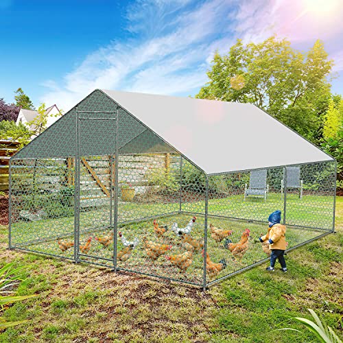 Ikodm Freilaufgehege Hühnerstall 3 x 2 x 2m mit Schloss,PVC-beschichtetes Schatten Dach,Verzinkter Stahlrahmen,für Hühnerkäfig Geflügelstall Vogelkäfig Kleintiere von Ikodm