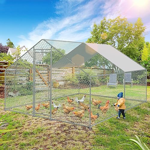 Ikodm Freilaufgehege Hühnerstall 3 x 3 x 2m mit Schloss,PVC-beschichtetes Schatten Dach,Verzinkter Stahlrahmen,für Hühnerkäfig Geflügelstall Vogelkäfig Kleintiere von Ikodm