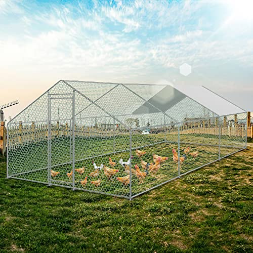 Ikodm Freilaufgehege Hühnerstall 3 x 6 x 2m mit Schloss,PVC-beschichtetes Schatten Dach,Verzinkter Stahlrahmen,für Hühnerkäfig Geflügelstall Vogelkäfig Kleintiere von Ikodm