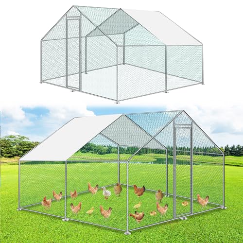 Ikodm Hühnerstall Freilaufgehege XXL 3x3x2m mit Schloss, Tiergehege Verzinkter Stahl Hühnerhaus Freigehege Outdoor Geflügelstall, für Hühnerkäfig Kleintiere von Ikodm