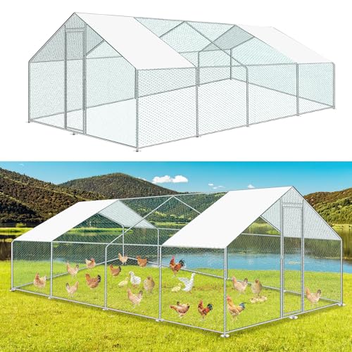 Ikodm Hühnerstall Freilaufgehege XXL 3x8x2m mit Schloss, Tiergehege Verzinkter Stahl Hühnerhaus Freigehege Outdoor Geflügelstall, für Hühnerkäfig Kleintiere von Ikodm