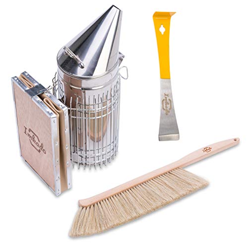 Imkado Imker Einsteiger Set Standard - Premium Edelstahl-Smoker, Bienenbesen, Stockmeißel - Einsteiger-Set Imkereibedarf von Imkado