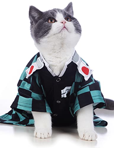 Impoosy Katzen-Kostüm, lustige Haustierkleidung, Kätzchen, Cosplay-Kleidung, Welpen-Shirt für kleine Hunde, Größe L, Grün von Impoosy