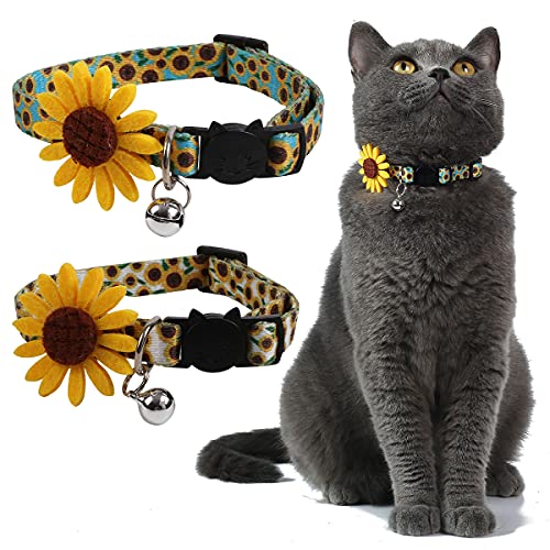 Impoosy Katzenhalsband, Sonnenblumen-Design, verstellbar, mit Glöckchen, 17,8 cm - 27,9 cm, 2 Stück von Impoosy