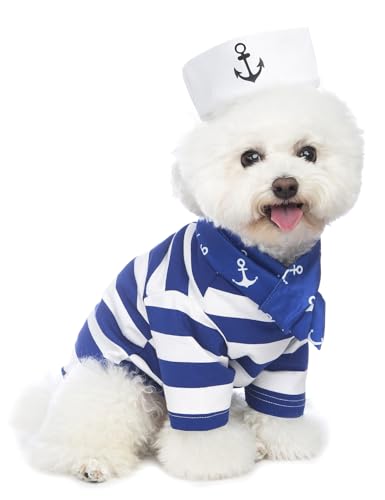 Impoosy Sailor Hunde-Shirts - Premium-Qualität, butterweich, marineblau, Haustierkleidung, bequem und passgenau, Hundemütze mit Krawatte, geeignet für alle Rassen, Größe XL von Impoosy