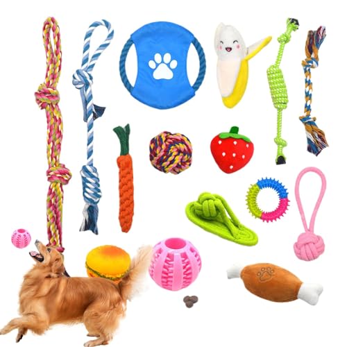 Imtrub 15Pcs Hundespielzeug Kauspielzeug,Ball Hunde Robuste Zähne Kauen langlebig Spielzeug Zahntraining Set für Kleine,Hunde Spielzeug für Hunde Zahnpflege,aus Natürlicher Baumwolle von Imtrub