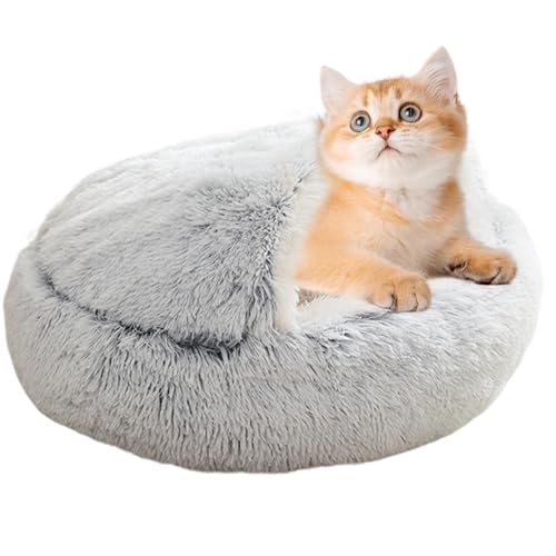 Imtrub Katzenbett mit Kapuze – weiches Plüsch-Katzennest in Muschelform – warmes, weiches Plüsch-Katzenbett für Indoor-Katzen, Hundehütte, warme Katzenbetten für Zuhause von Imtrub