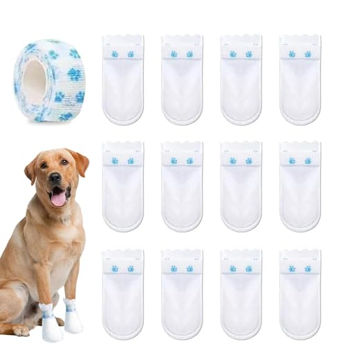 Imtrub Wasserdichte Schuhe für Haustiere, 12 x Vlies-Hundesocken, wasserdicht, Pfotenschutz, Booties mit verstellbarer Bandage für den Innen- und Außenbereich von Imtrub