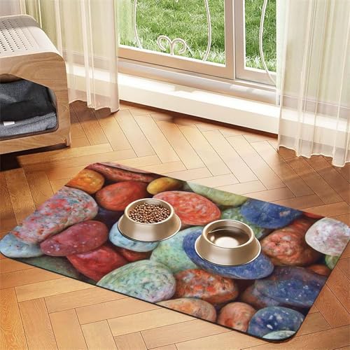 Farbige Steine gedruckt,Futtermatte für Haustiere, Tischsets aus PU-Leder für Katzen und Hunde,40x60cm Farbige Steine gedruckt,Futtermatte für Haustiere, Tischsets aus PU-Leder für Katzen und Hunde,40x60cm von InOmak