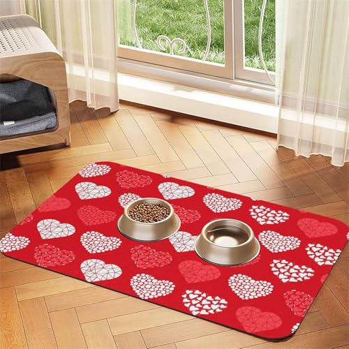 Rote und weiße Herzen und Liebe,Futtermatte für Haustiere, Tischsets aus PU-Leder für Katzen und Hunde,30x45cm Rote und weiße Herzen und Liebe,Futtermatte für Haustiere, Tischsets aus PU-Leder für Katzen und Hunde,30x45cm von InOmak